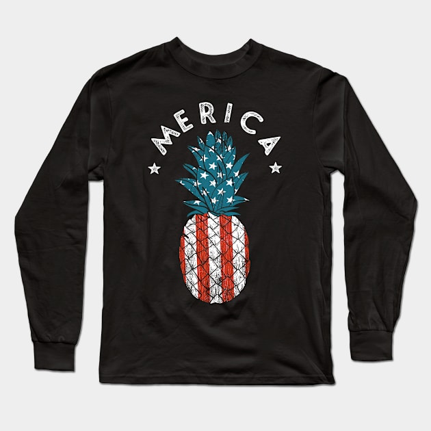 Merica Pineapple USA American Flag Long Sleeve T-Shirt by stayilbee